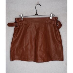 Free‎ People Women's Brown Faux Leather Belted Mini Skirt Moto Sz 6 Boho Edgy